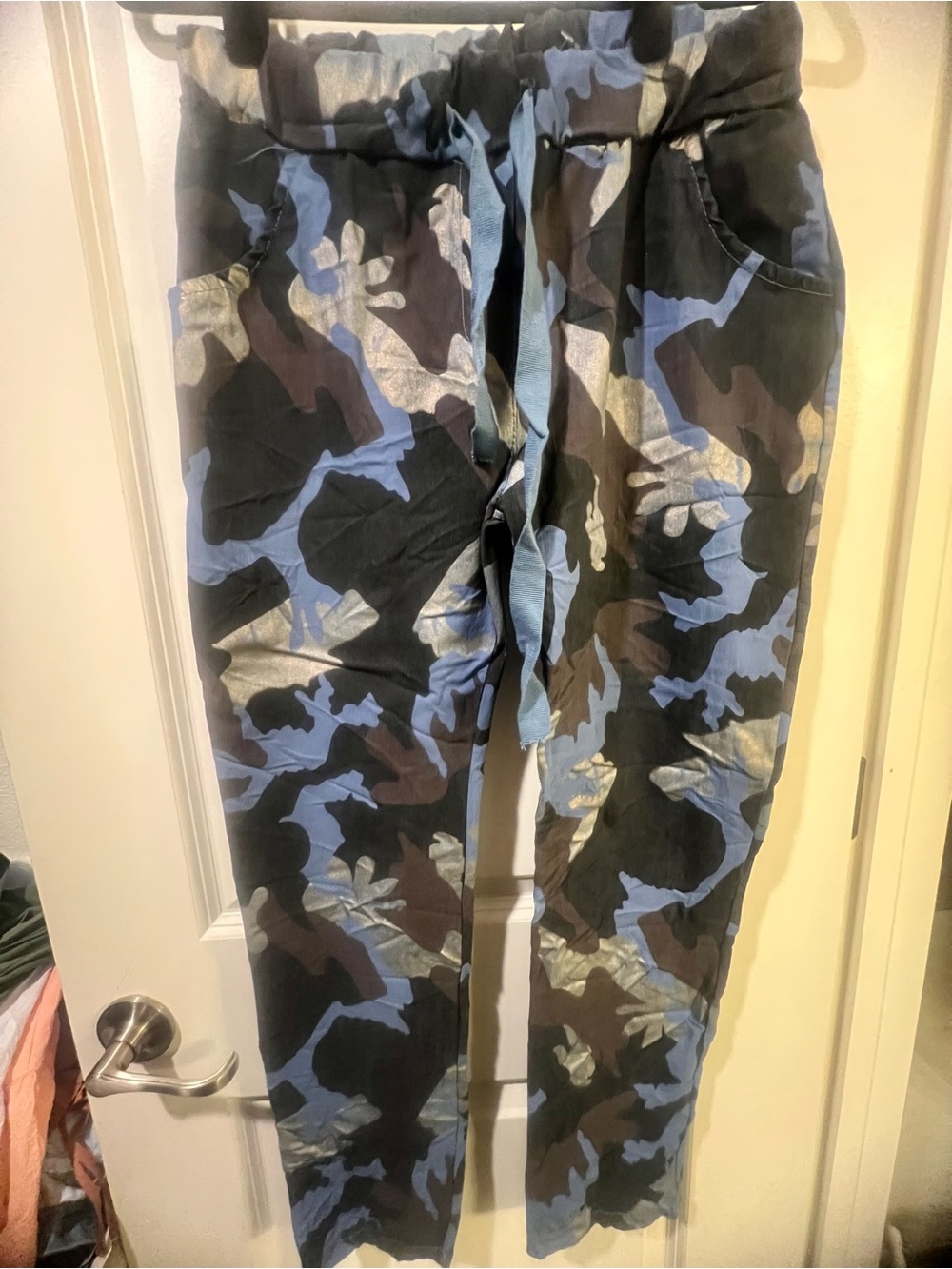 Blue Camo Drawstring Jogger Pants